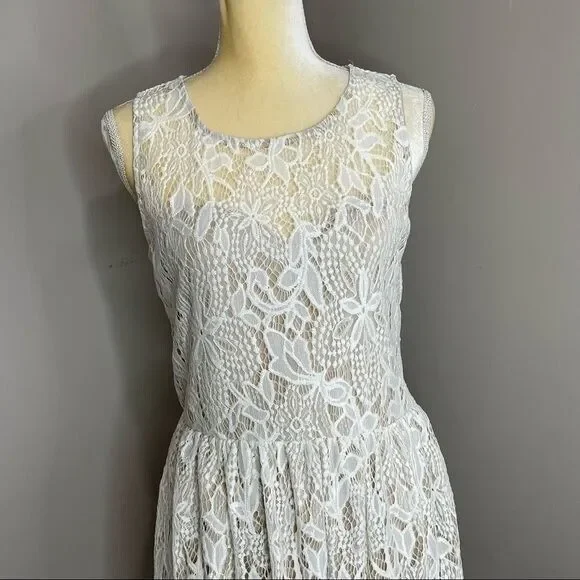 New Women Large Cream Lace Mini Dress Sleeveless Love Fire New - Picture 5 of 13